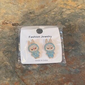 Monster Earrings with Blue and Silver Accents NIP